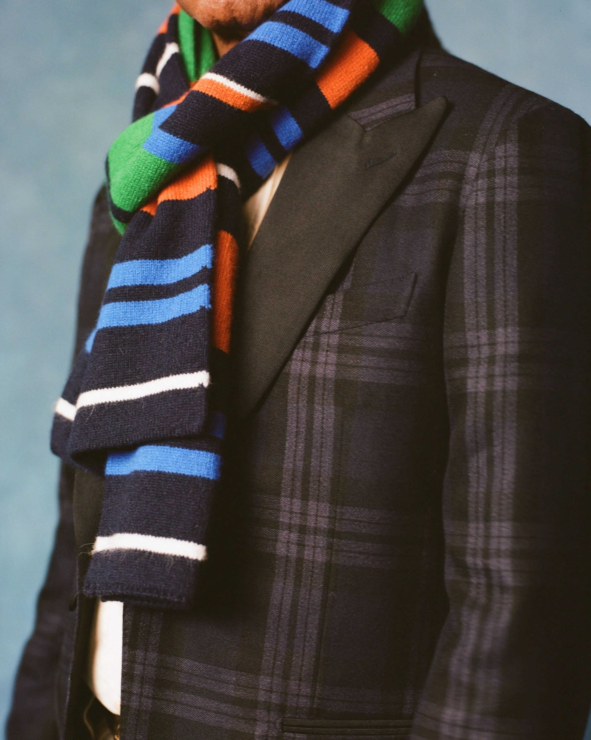 Navy, Orange and Green Stripe Geelongora Tubular Scarf - 1