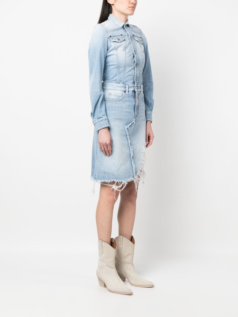 distressed denim dress - 3