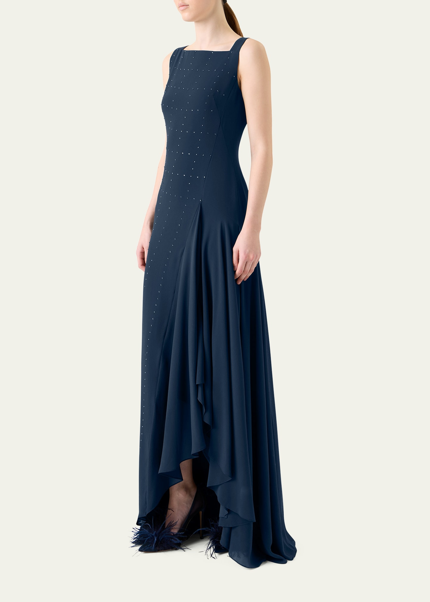 Studded Sleeveless Asymmetric Flared Maxi Dress - 4