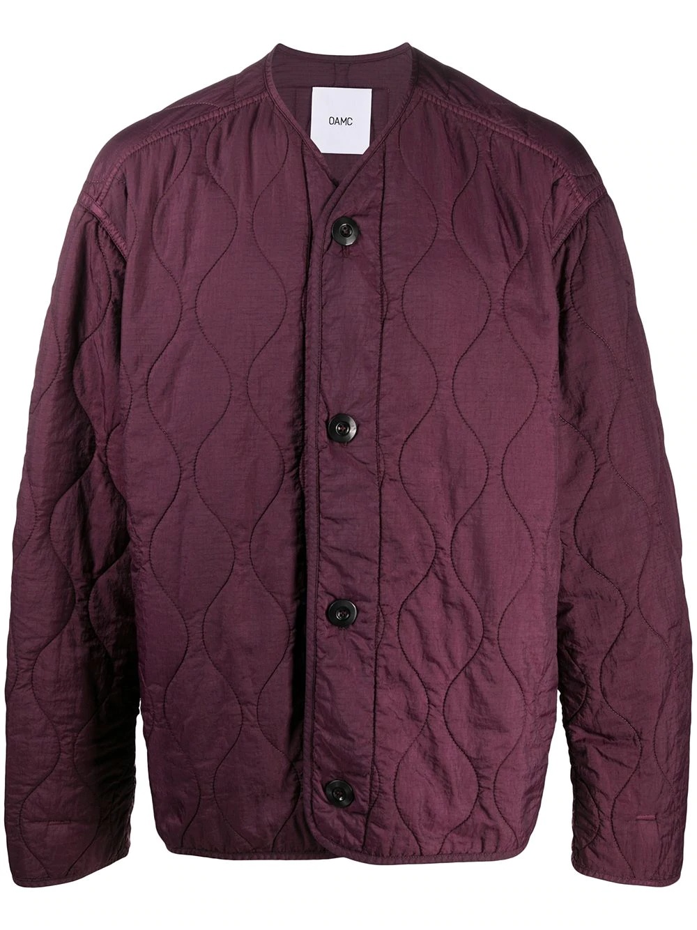 quilted collarless bomber jacket - 1