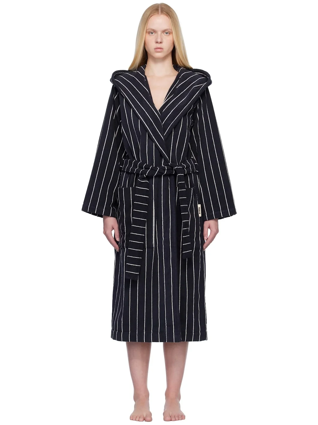 Black & White Terry Hooded Bathrobe - 1