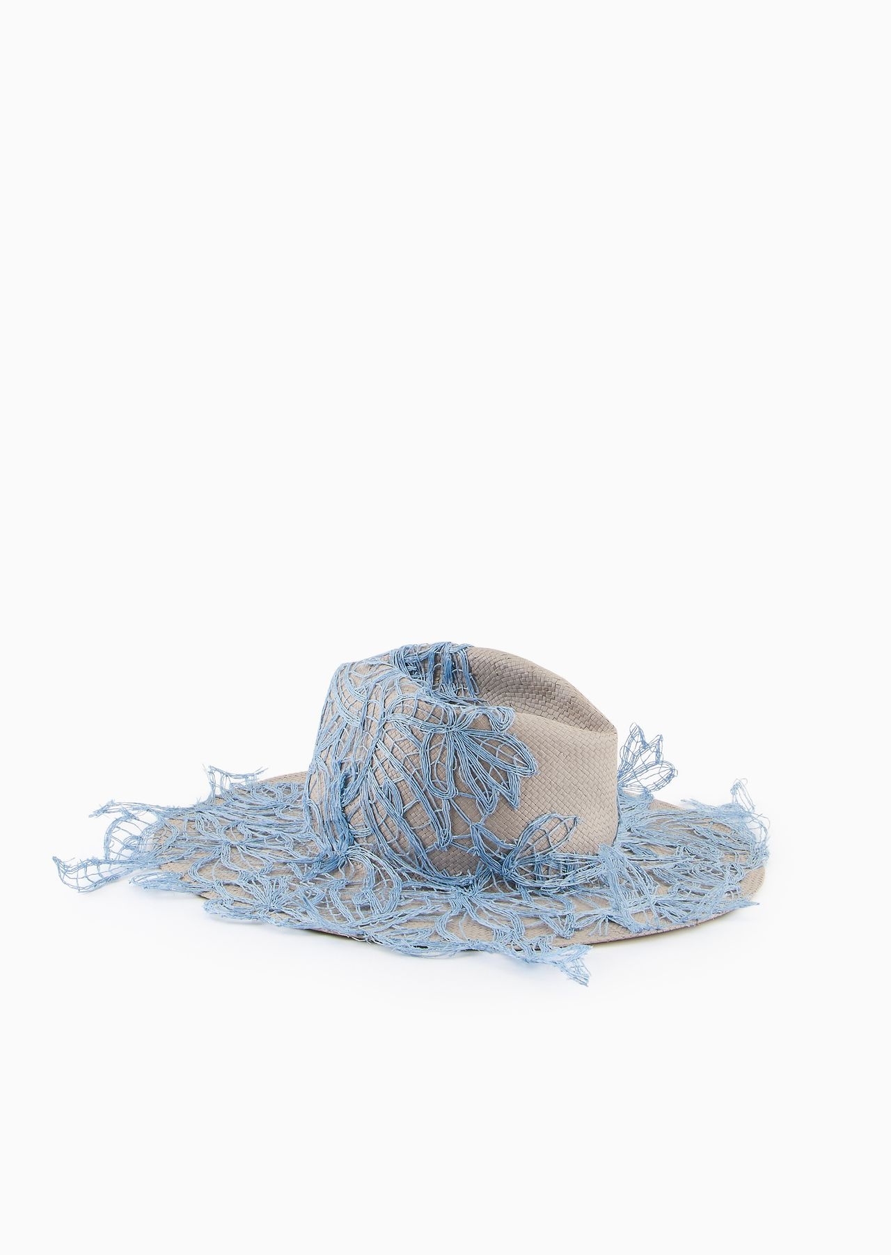 Wide-brimmed hat in paper yarn with embroidery - 2