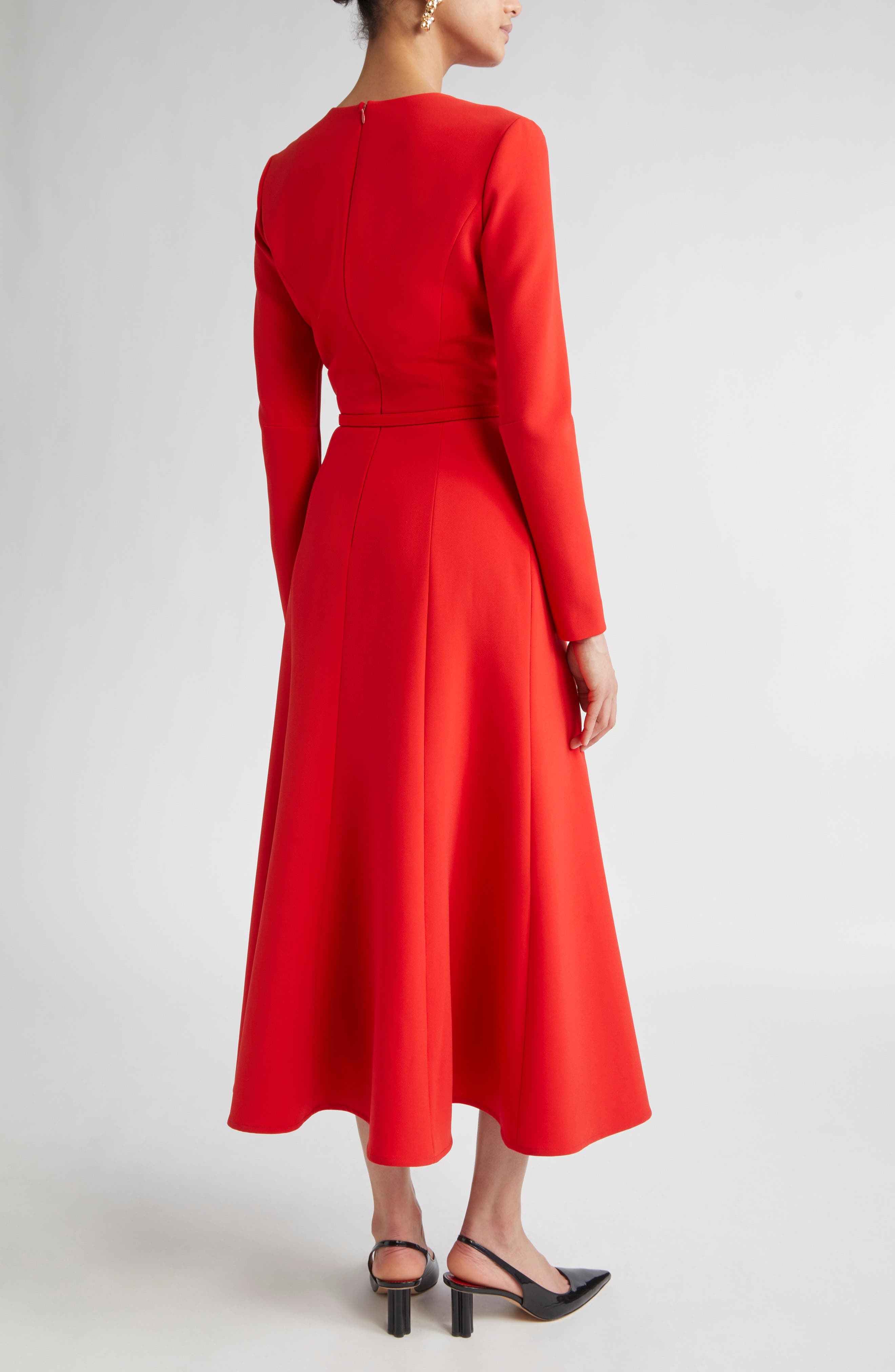 Carolina Herrera Pleated Long Sleeve Crepe Dress in Scarlet at Nordstrom - 2