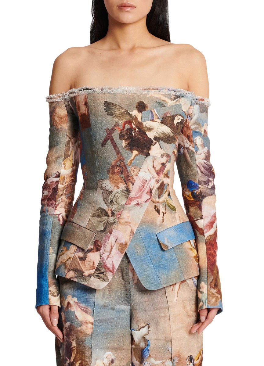 Sky printed canvas off-the-shoulder suit - 2