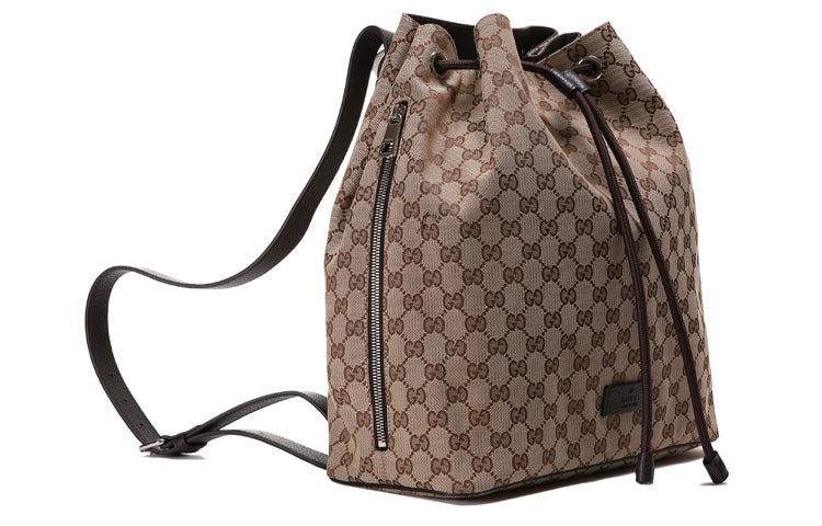 Men's Gucci Logo Drawstring Canvas Bucket Bag Backpack One Size Brown 449175-KY9MN-9790 - 3