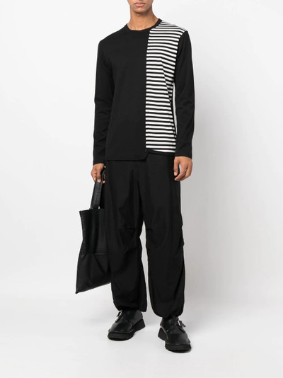 Yohji Yamamoto stripe-pattern panelled long-sleeve T-Shirt outlook