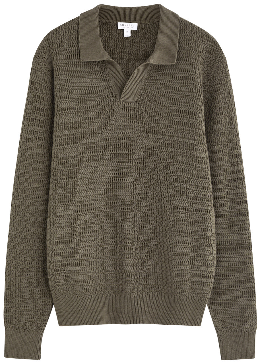 Sunspel Textured Cotton Polo Jumper - 1