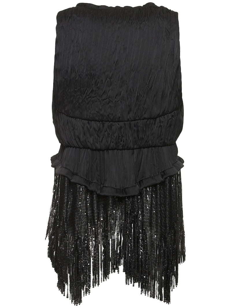 rabanne Satin & mini mesh fringed top outlook
