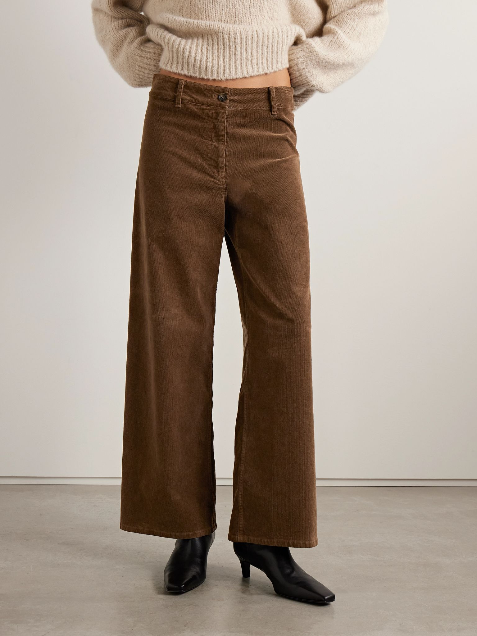 Megan cotton-blend corduroy wide-leg pants Brown - 3