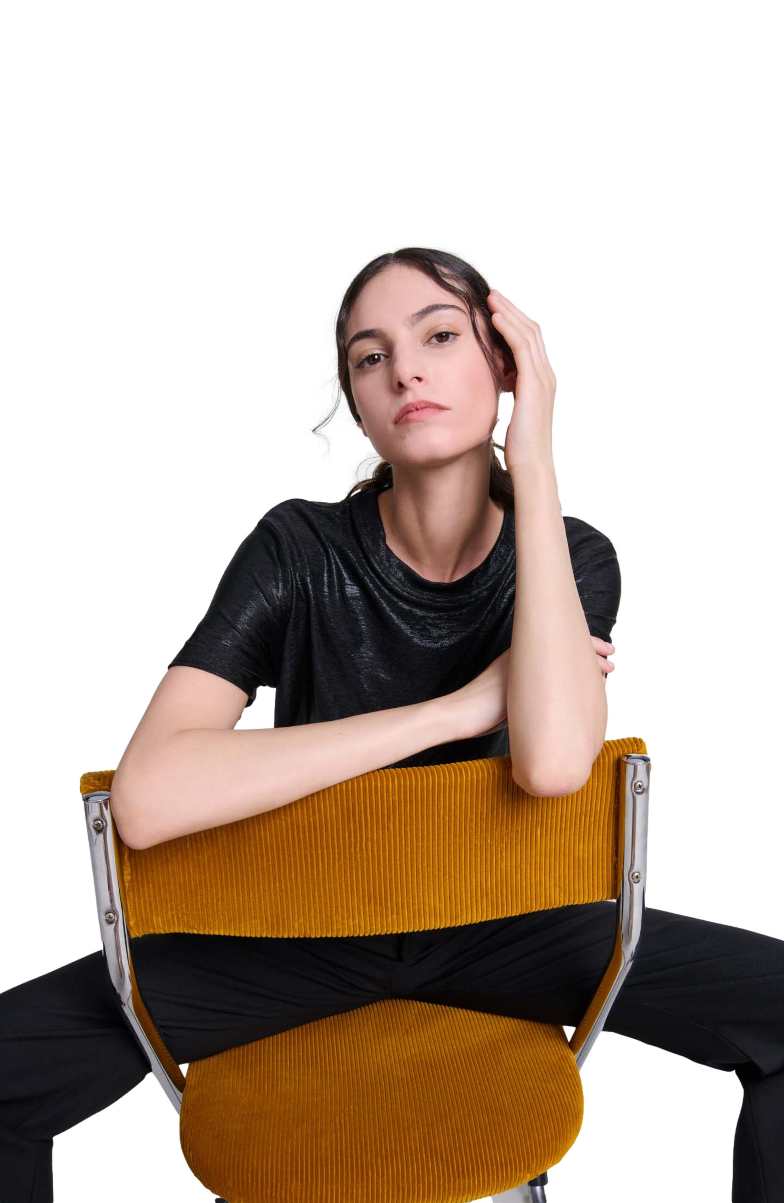 maje Lamé T-shirt in Black/glitter at Nordstrom - 8
