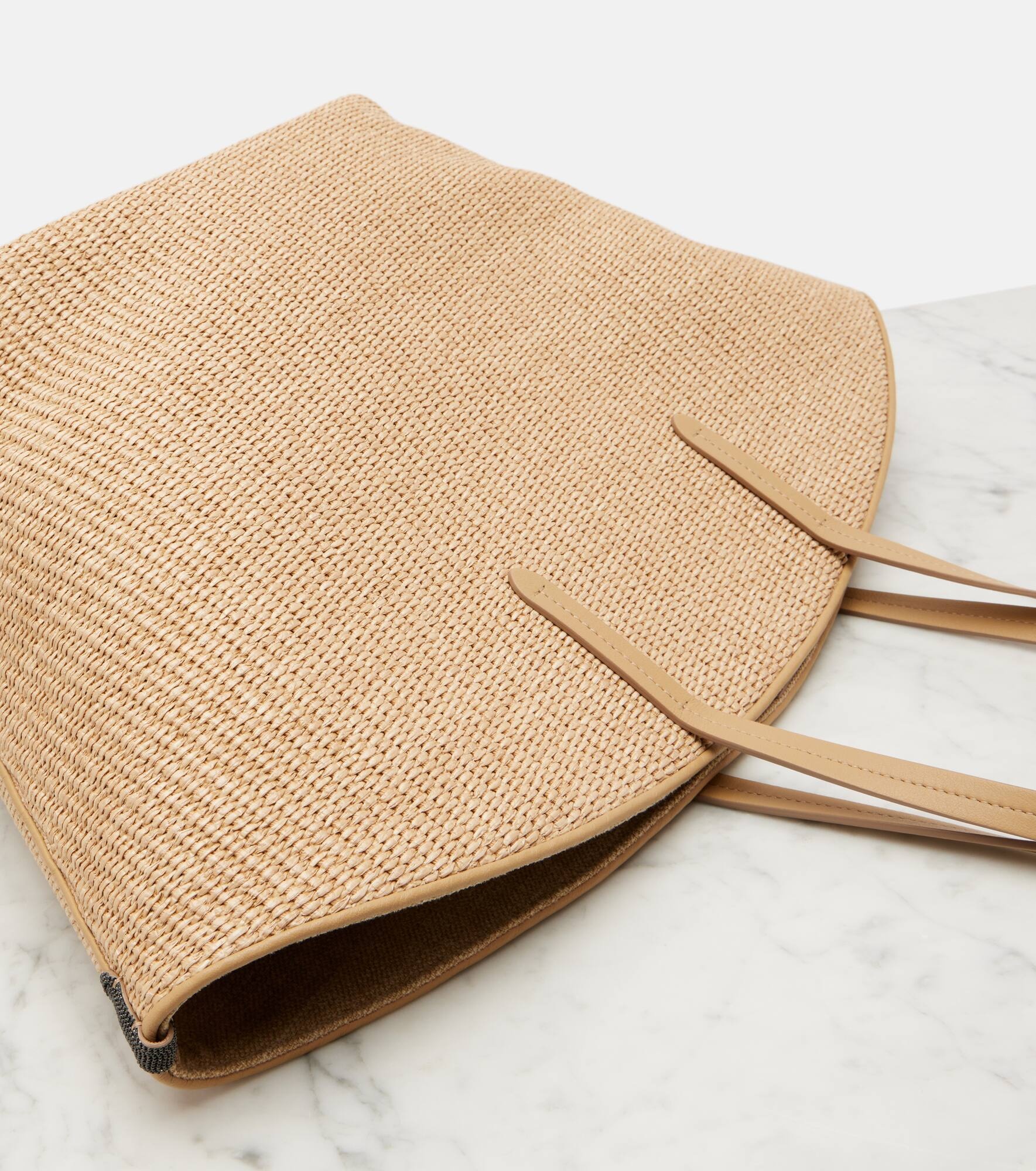 Monili leather-trimmed raffia-effect basket bag - 6