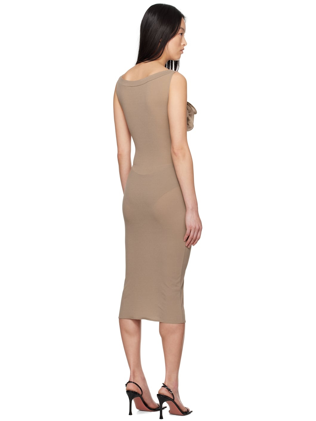 Beige Flower Bustier Midi Dress - 3
