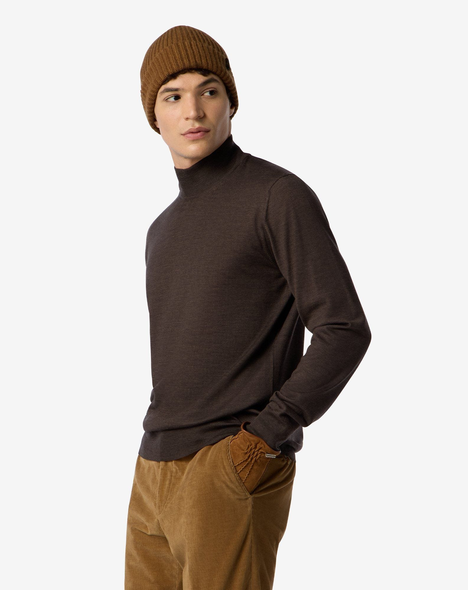 Brown ultra fine 120's wool turtleneck - 2