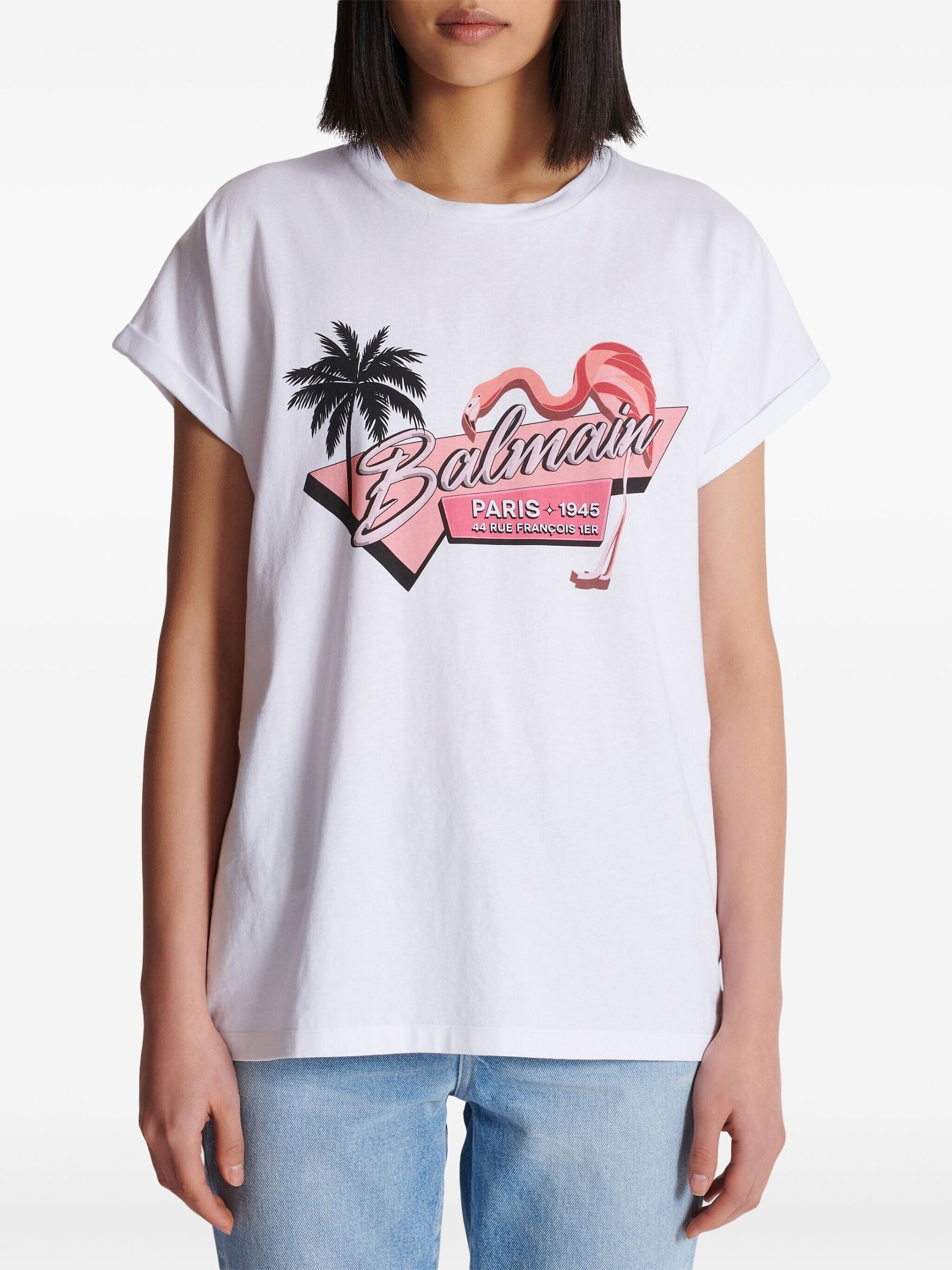 White Flamingo-print cotton T-shirt - 5