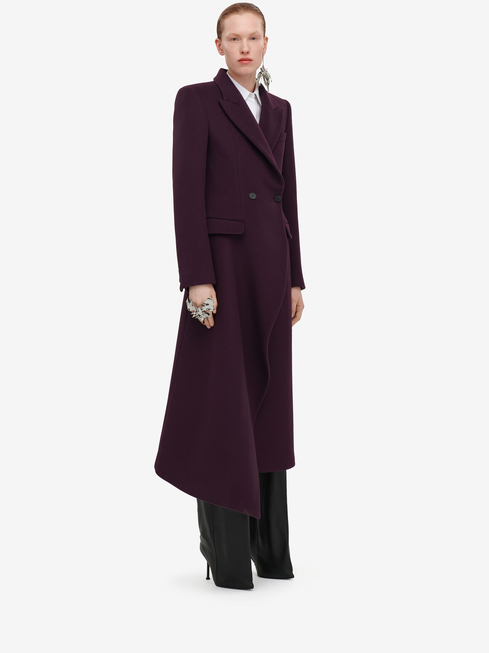 Women's Long Draped Coat in Night Shade - 3