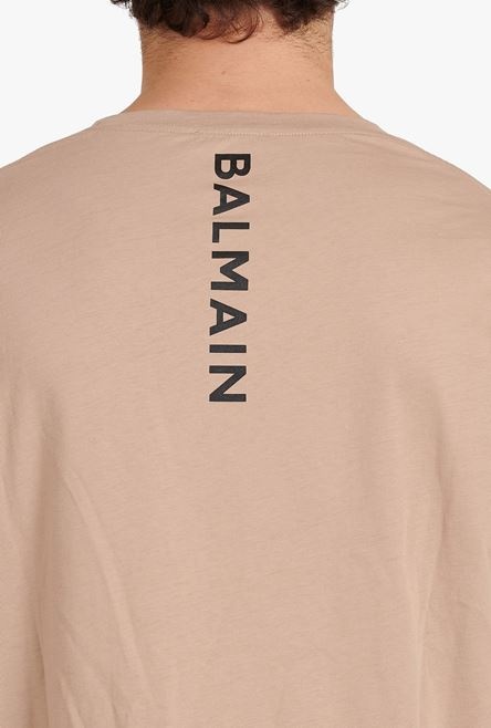 Oversized sand-colored eco-designed cotton T-shirt with black Balmain logo print - 9