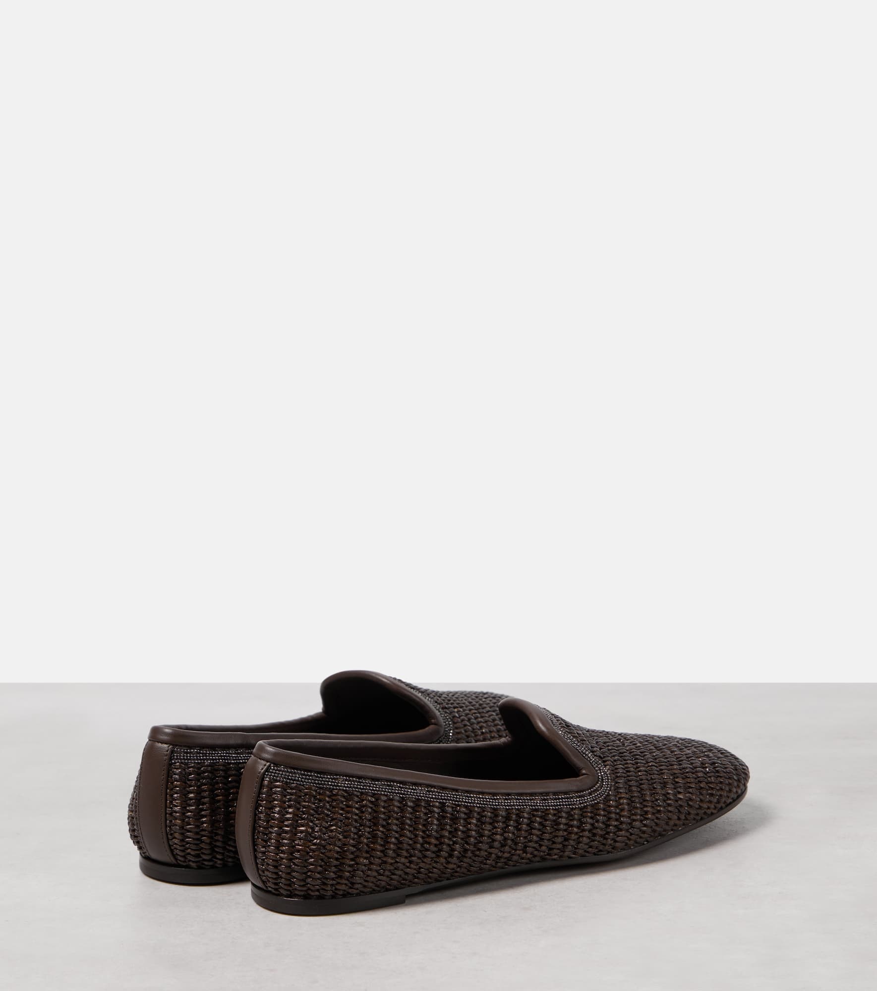 Leather-trimmed raffia slippers - 2