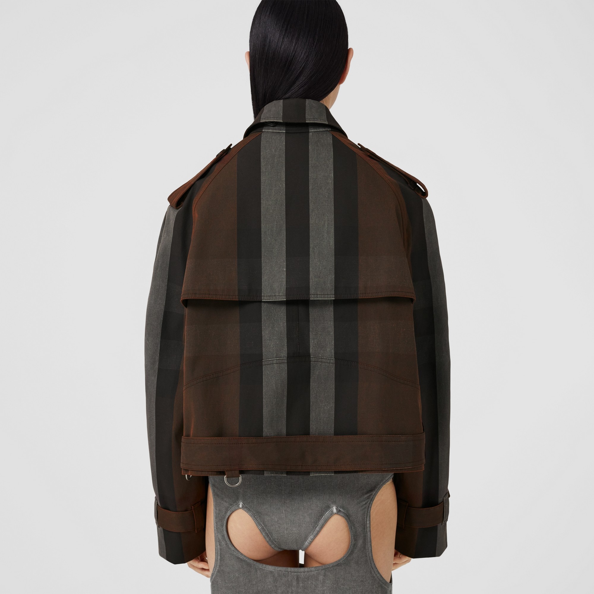 Check Cotton Blend Reconstructed Biker Jacket - 3