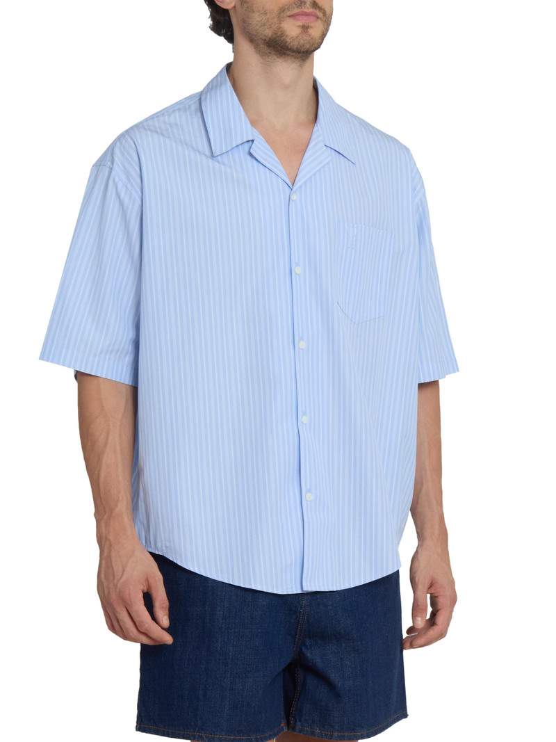 Men's Striped Cotton Boxy Camp Shirt - Bleu Cachemire Blanc 4