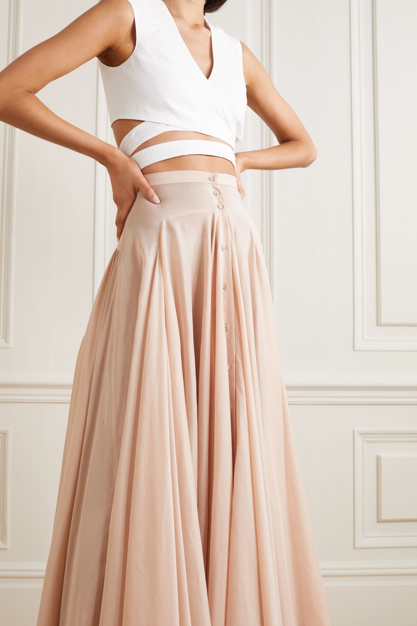 Pleated cotton-voile maxi skirt - 3