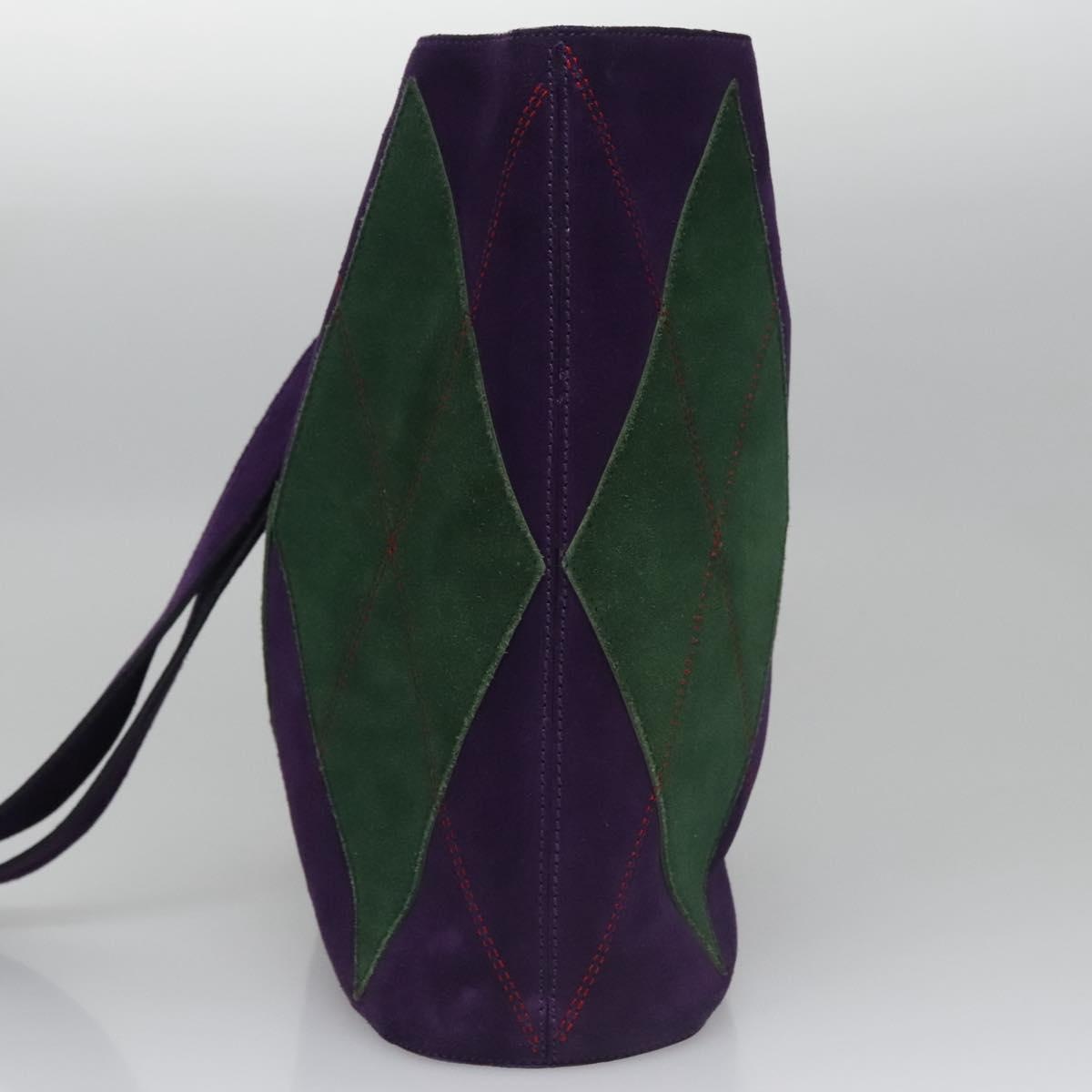CELINE Circle Shoulder Bag Suede Purple Green Gold - 4