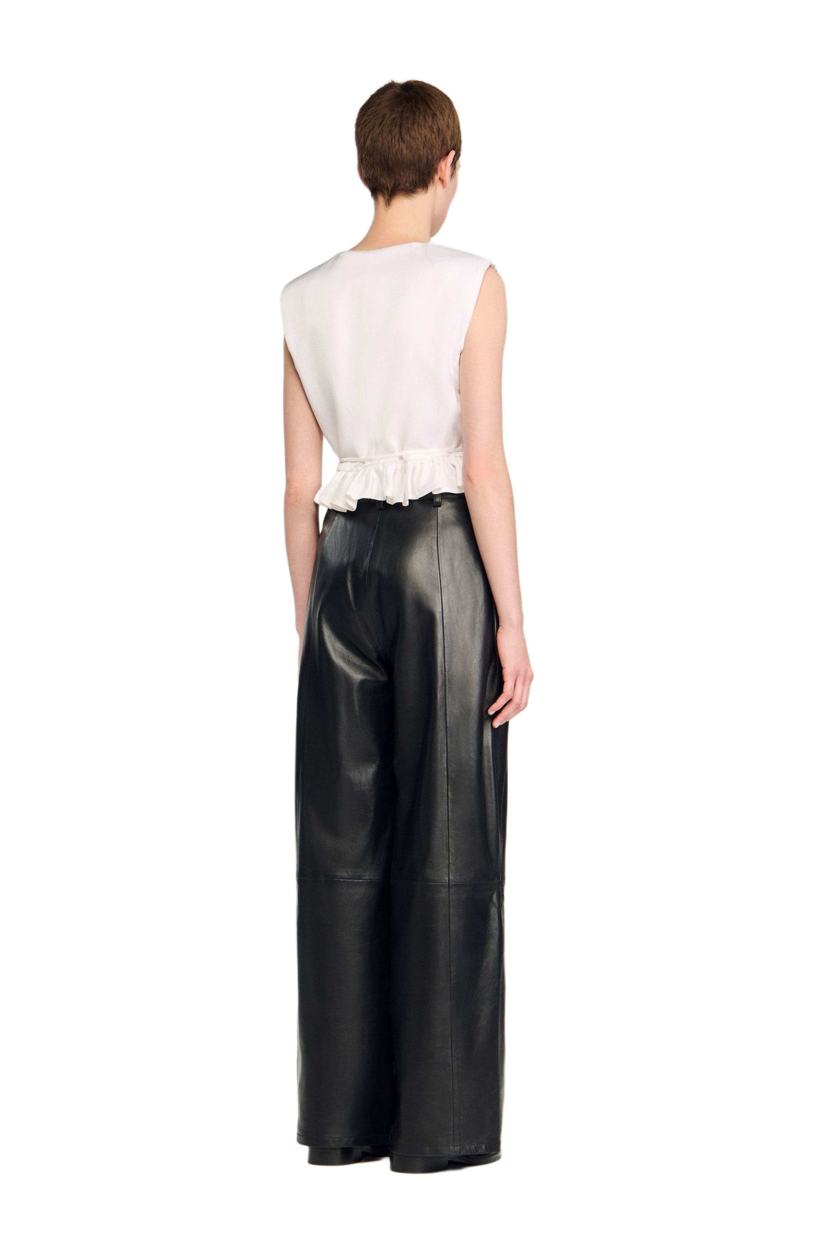 SANDRO Ruffled V-neck crop top in Ecru at Nordstrom - 2