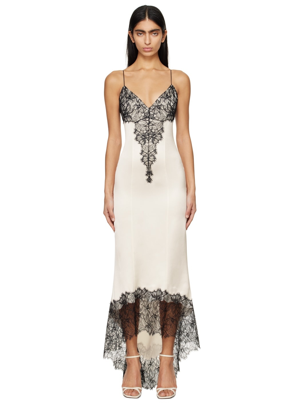 Off-White & Black Lace Midi Dress - 1