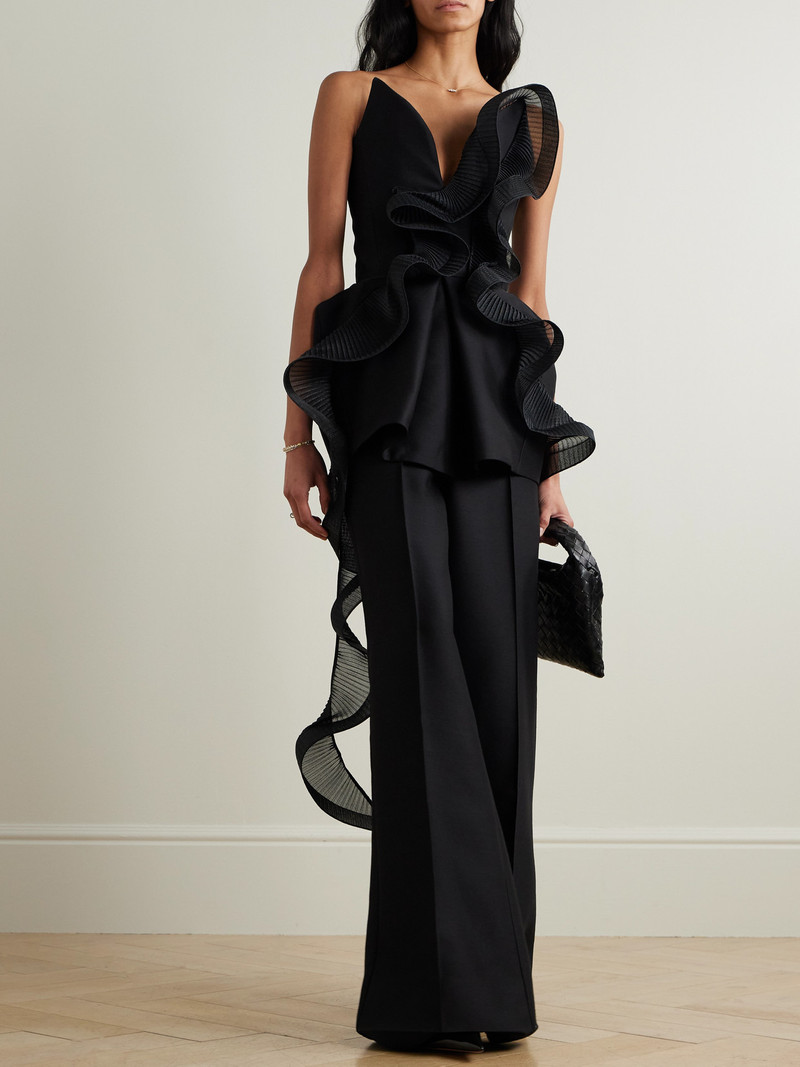 MATICEVSKI Mozart Strapless Asymmetric Ruffled Pleated Wool And Silk-blend Top outlook