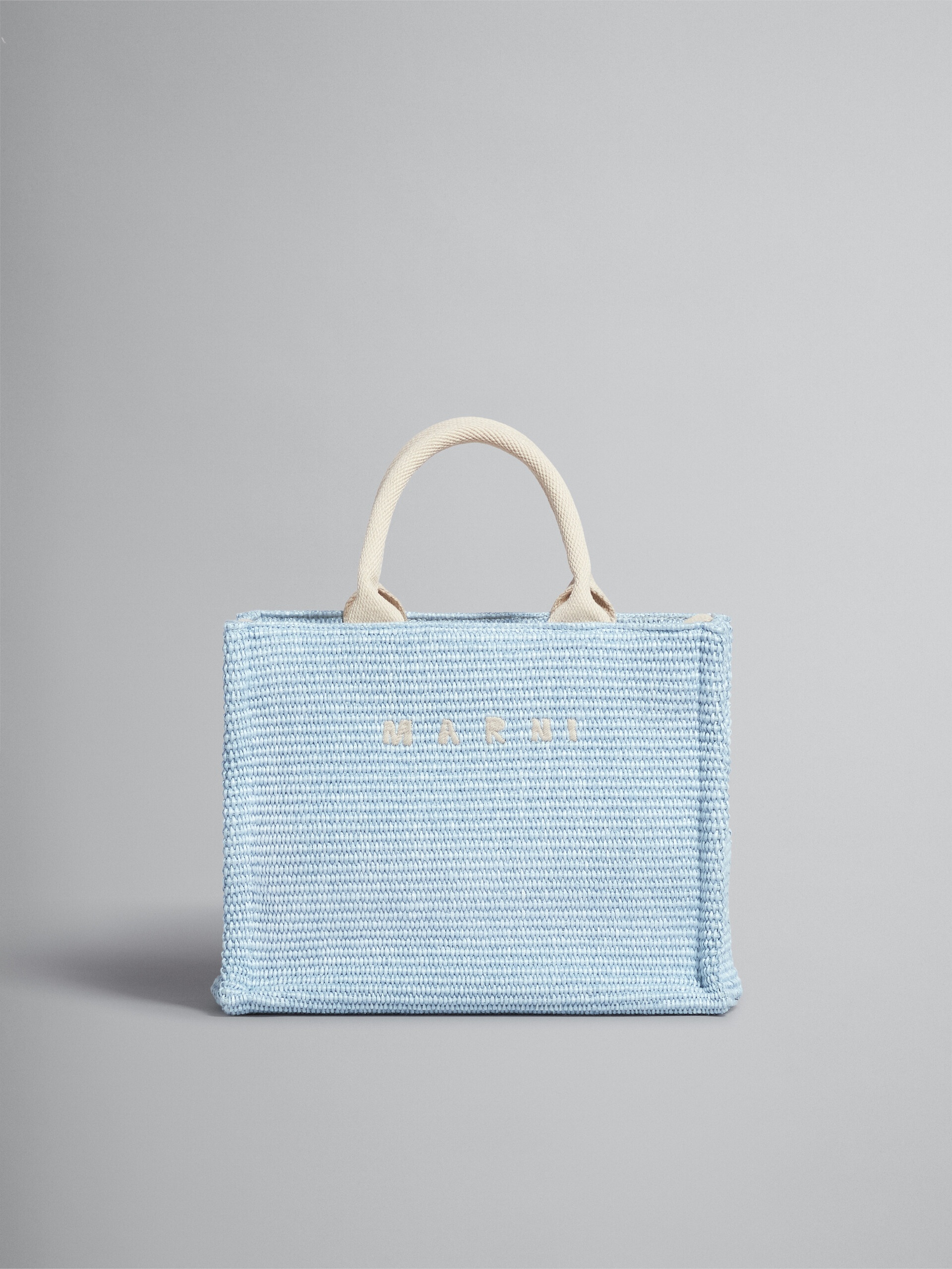 LIGHT BLUE RAFFIA SMALL TOTE BAG - 1