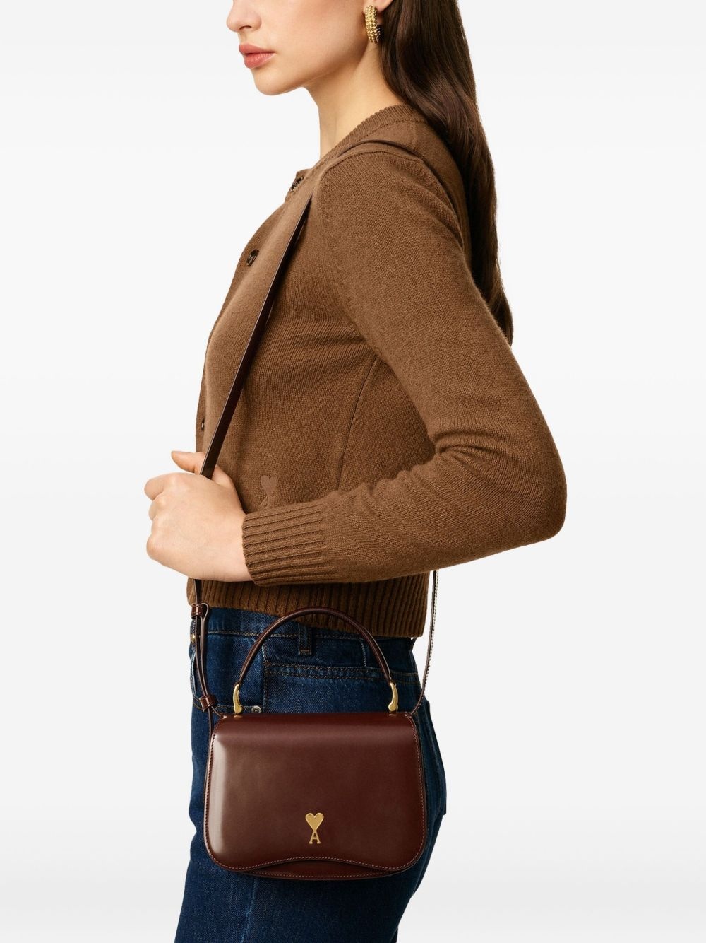 heart-logo leather shoulder bag - 3