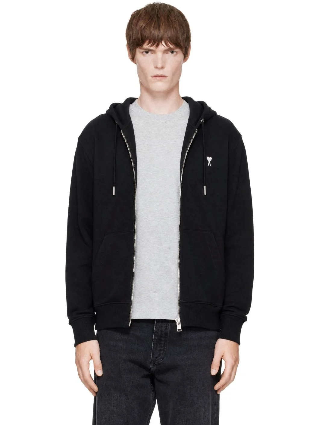 Black Cotton Ami de Coeur Zipped Hoodie - 1