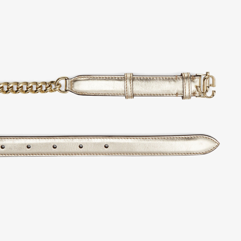 JC Chain
Gold Metallic Vintage Leather and Chain Belt with Light Gold JC Emblem 3