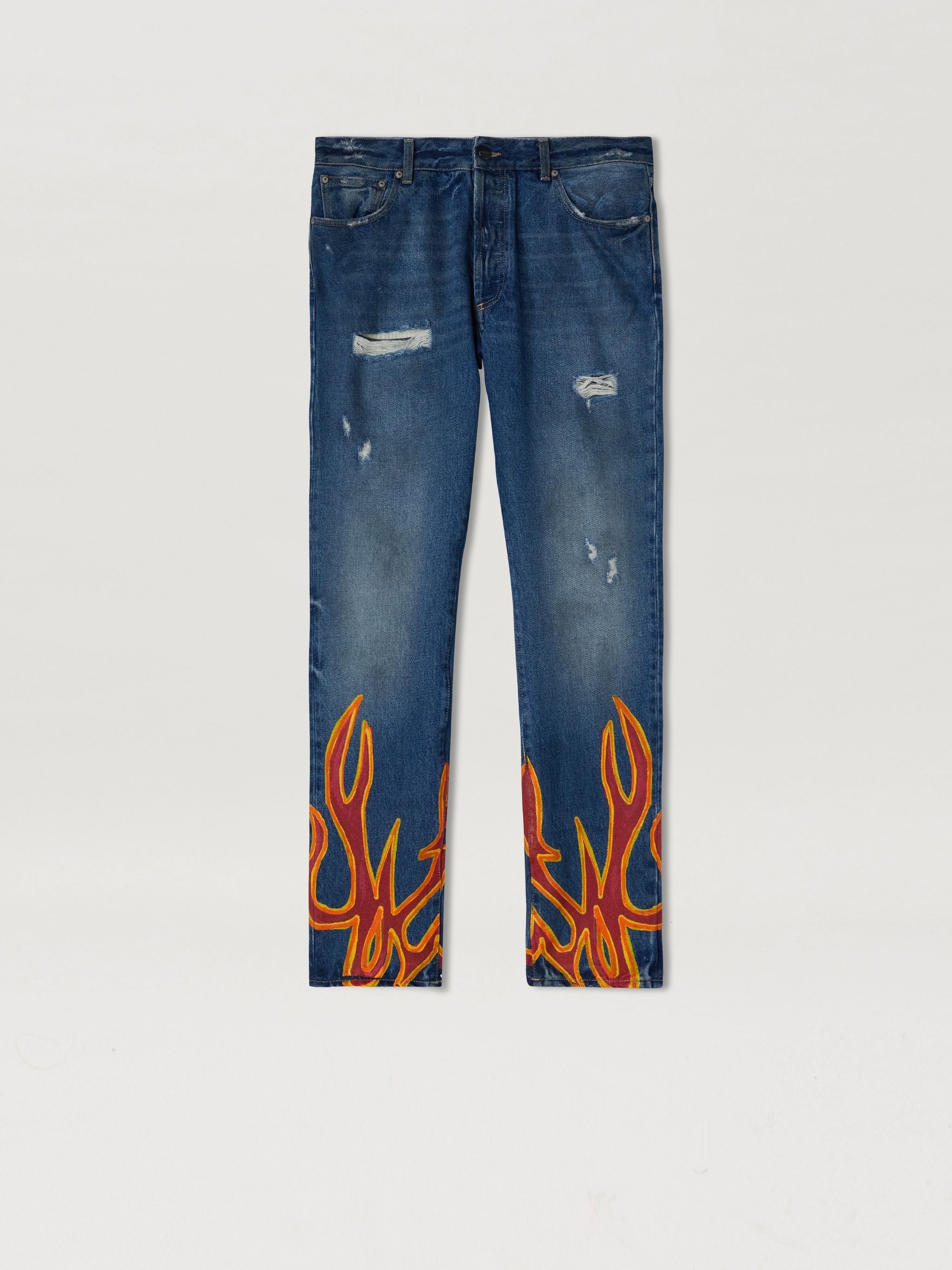 BURNING FLAMES REGULAR DENIM PANTS - 1