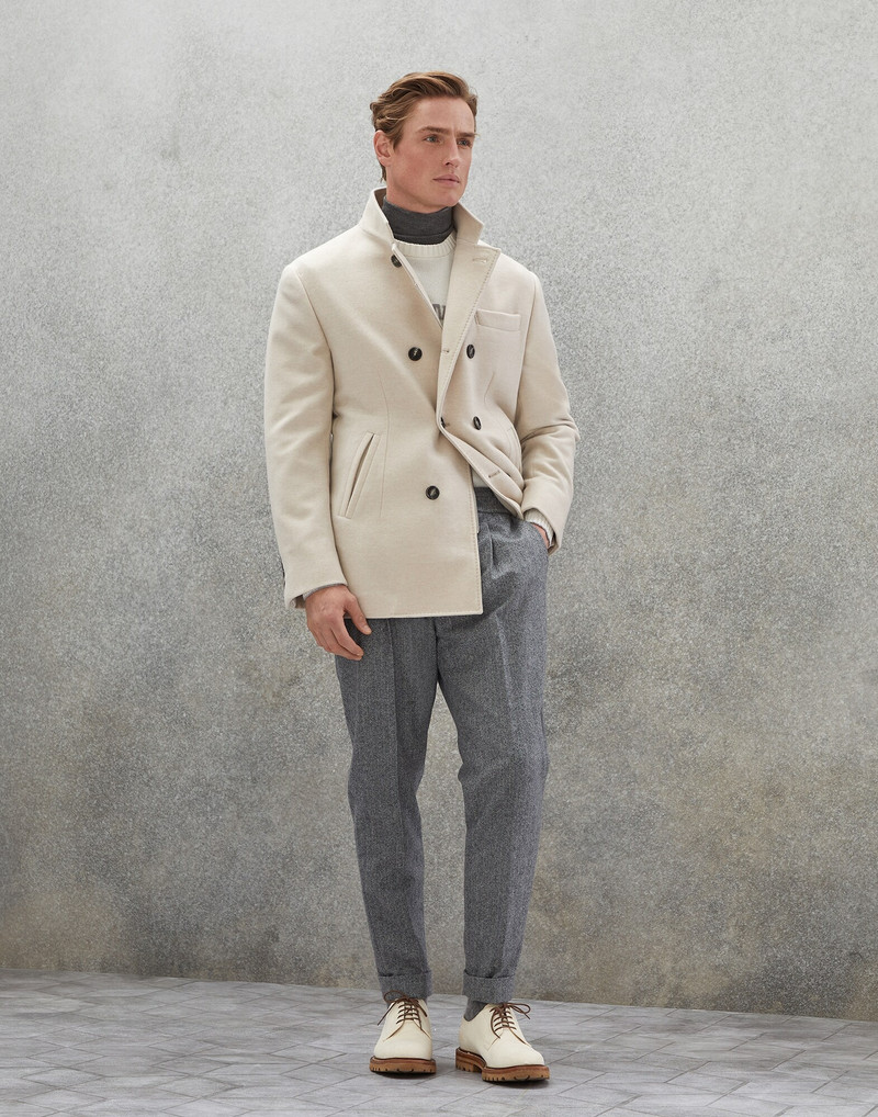 Brunello Cucinelli Water-resistant lightweight cashmere pea coat outlook