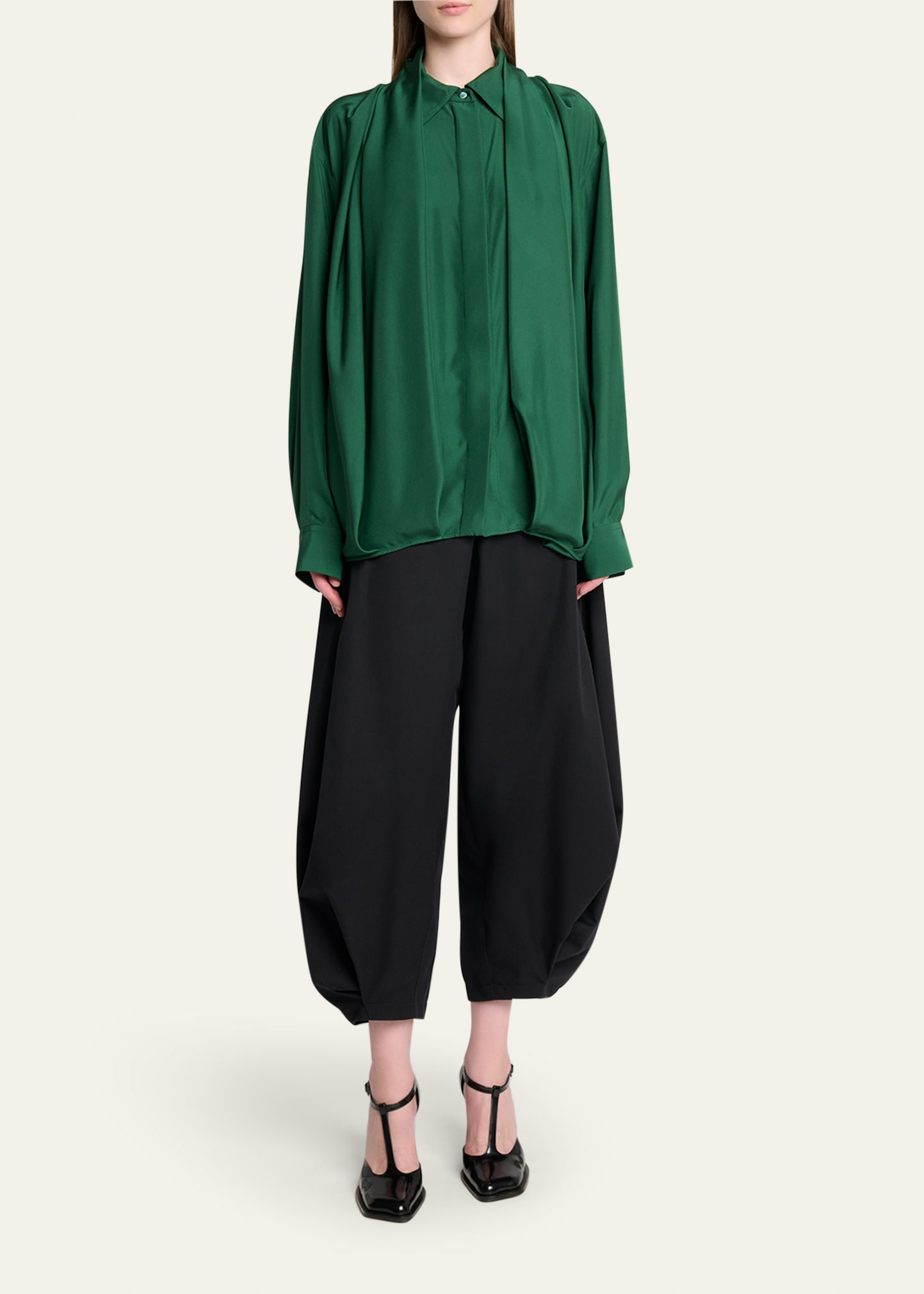 Charmeuse Balloon Button-Down Shirt - 2
