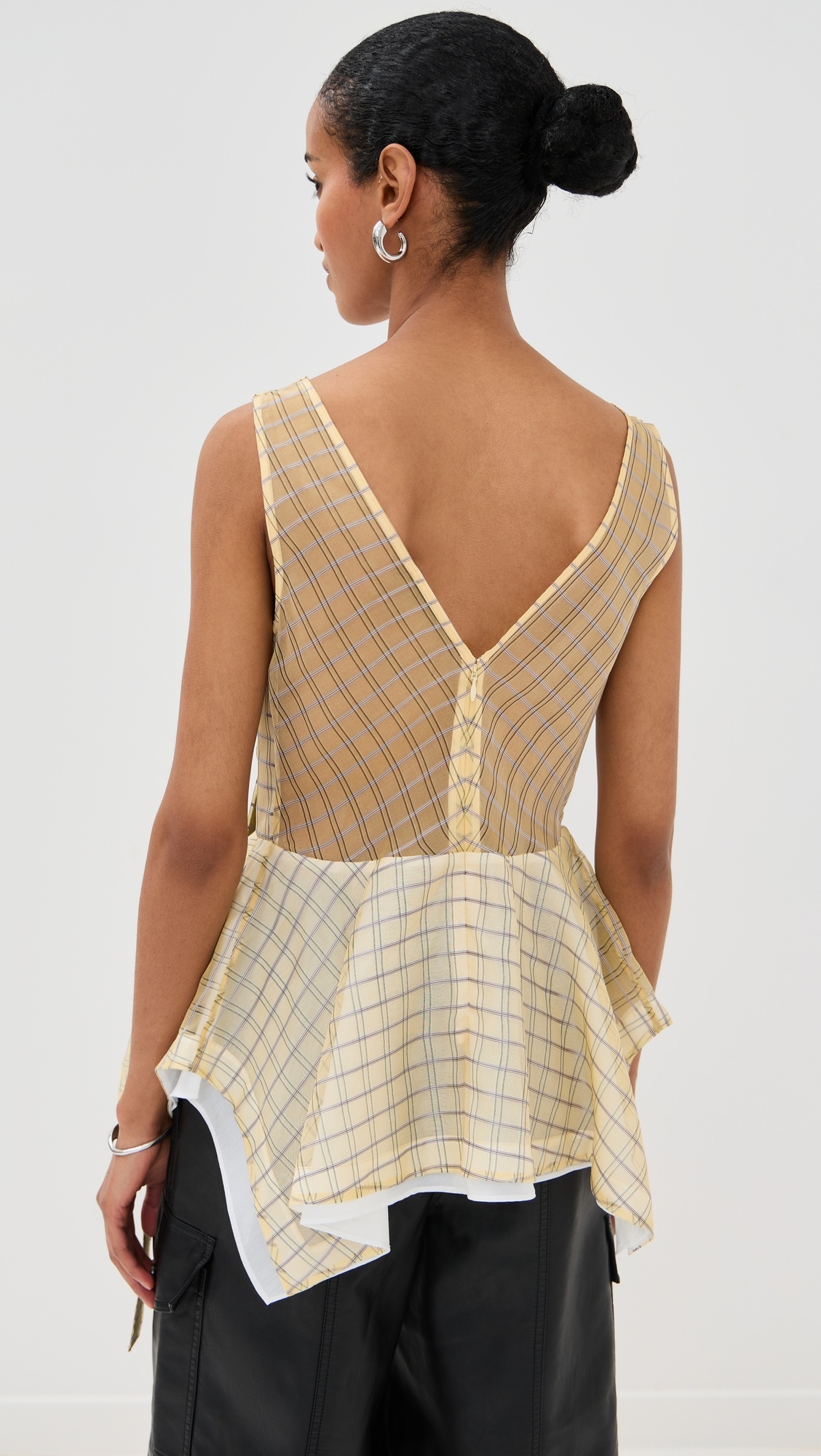Plaid Organza V Neck Flounce Top - 2