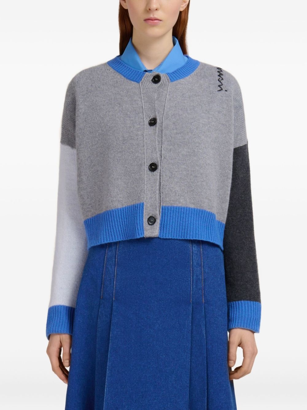 colour-blocked cropped cardigan - 2