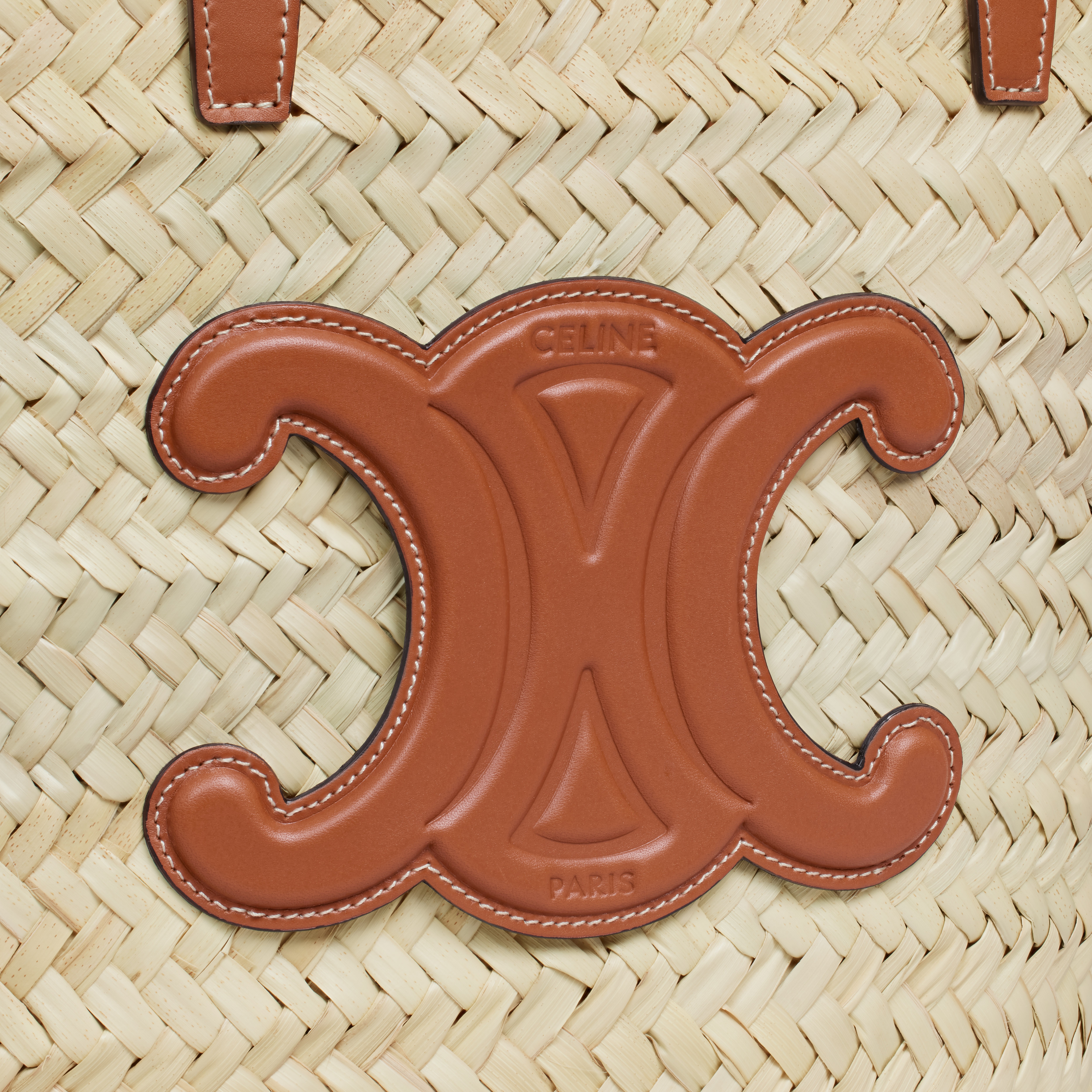 Medium Triomphe Celine Classic Panier in palm leaves and Calfskin - 4