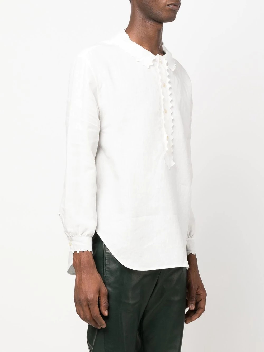 scallop-trimmed linen shirt - 3