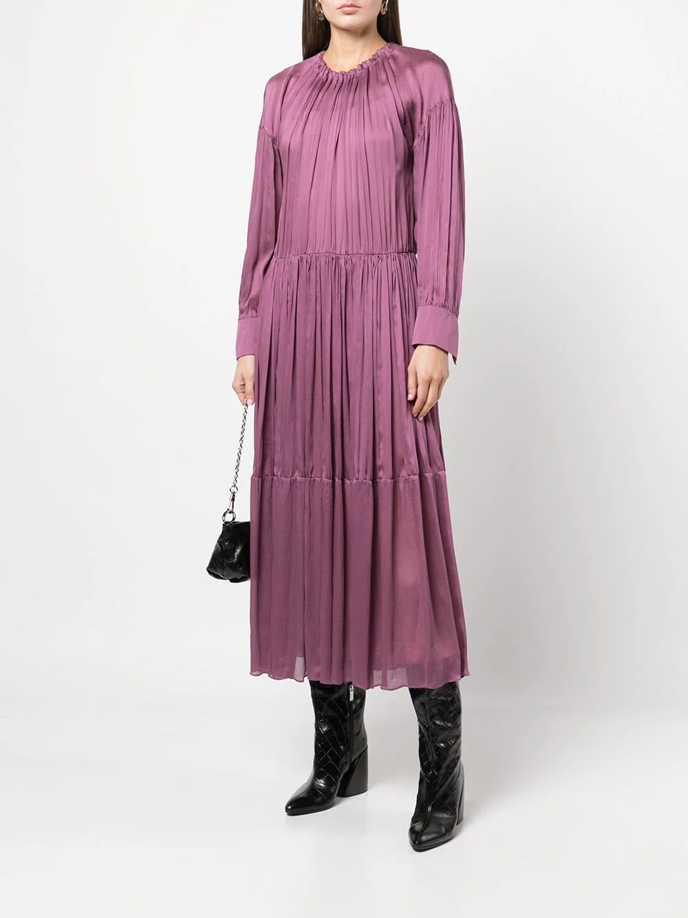 shirred-neck long-sleeved dress - 2