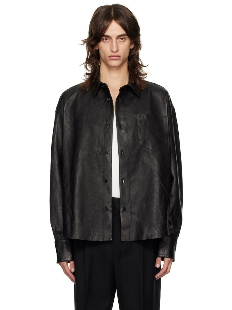 Black Boxy Fit Leather Jacket 1