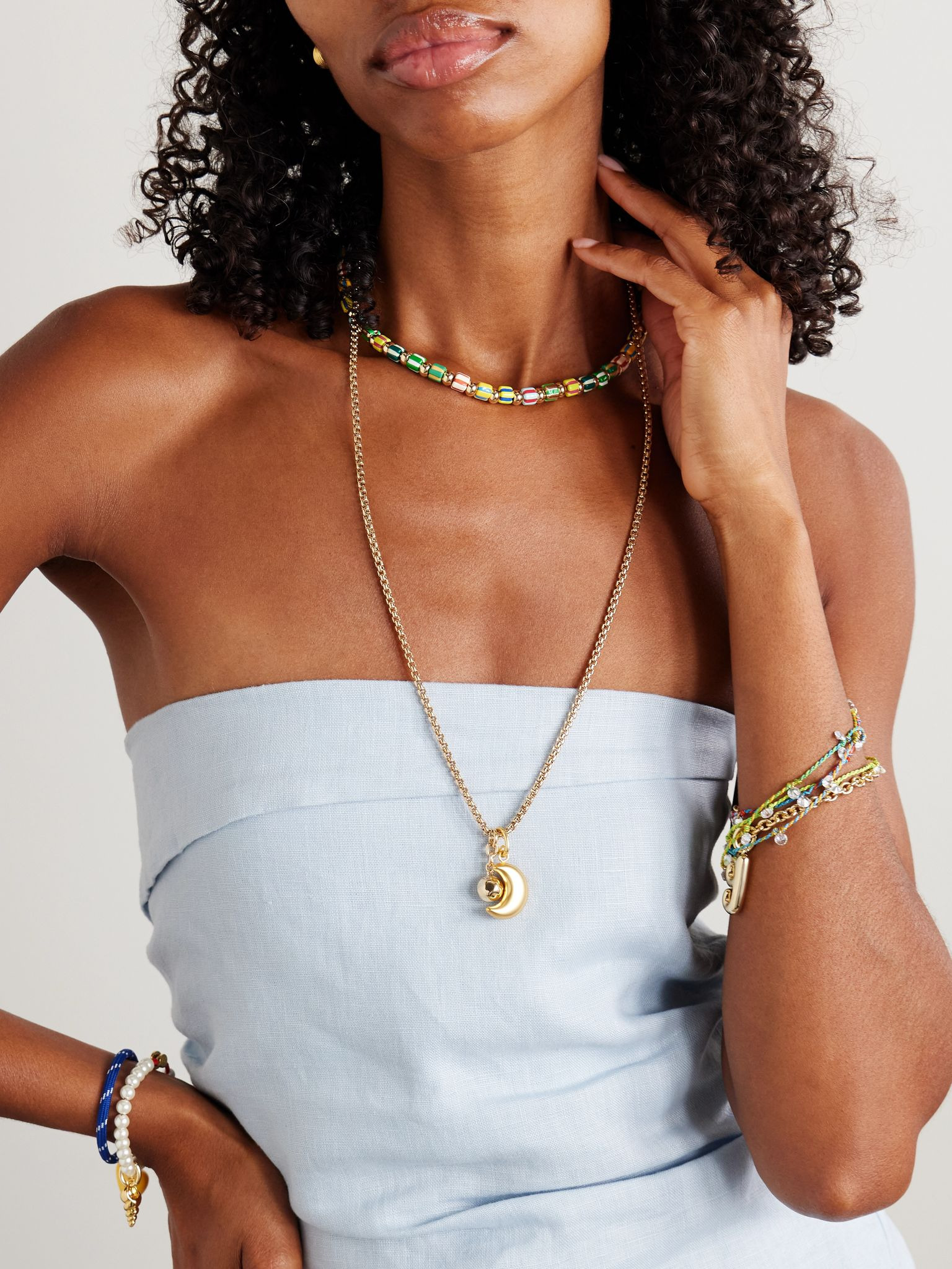 The Happy Heart Trio set of three gold-tone, cord, faux pearl and enamel bracelets Multi - 5