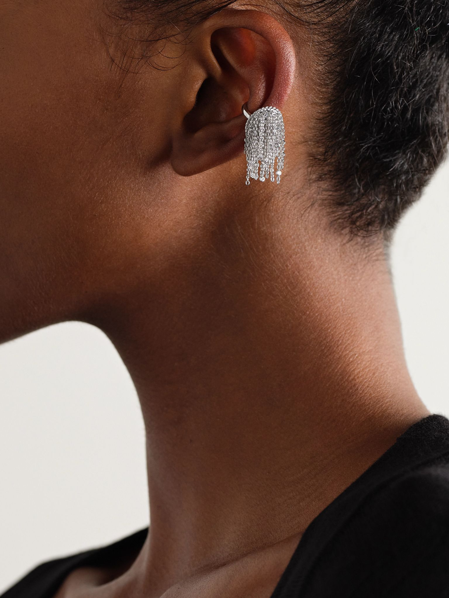 18-karat white gold diamond single ear cuff Silver - 2