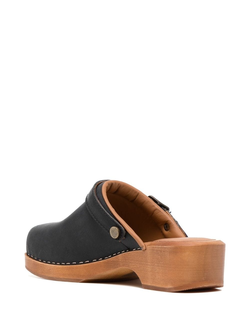 wooden-platform leather clogs - 3