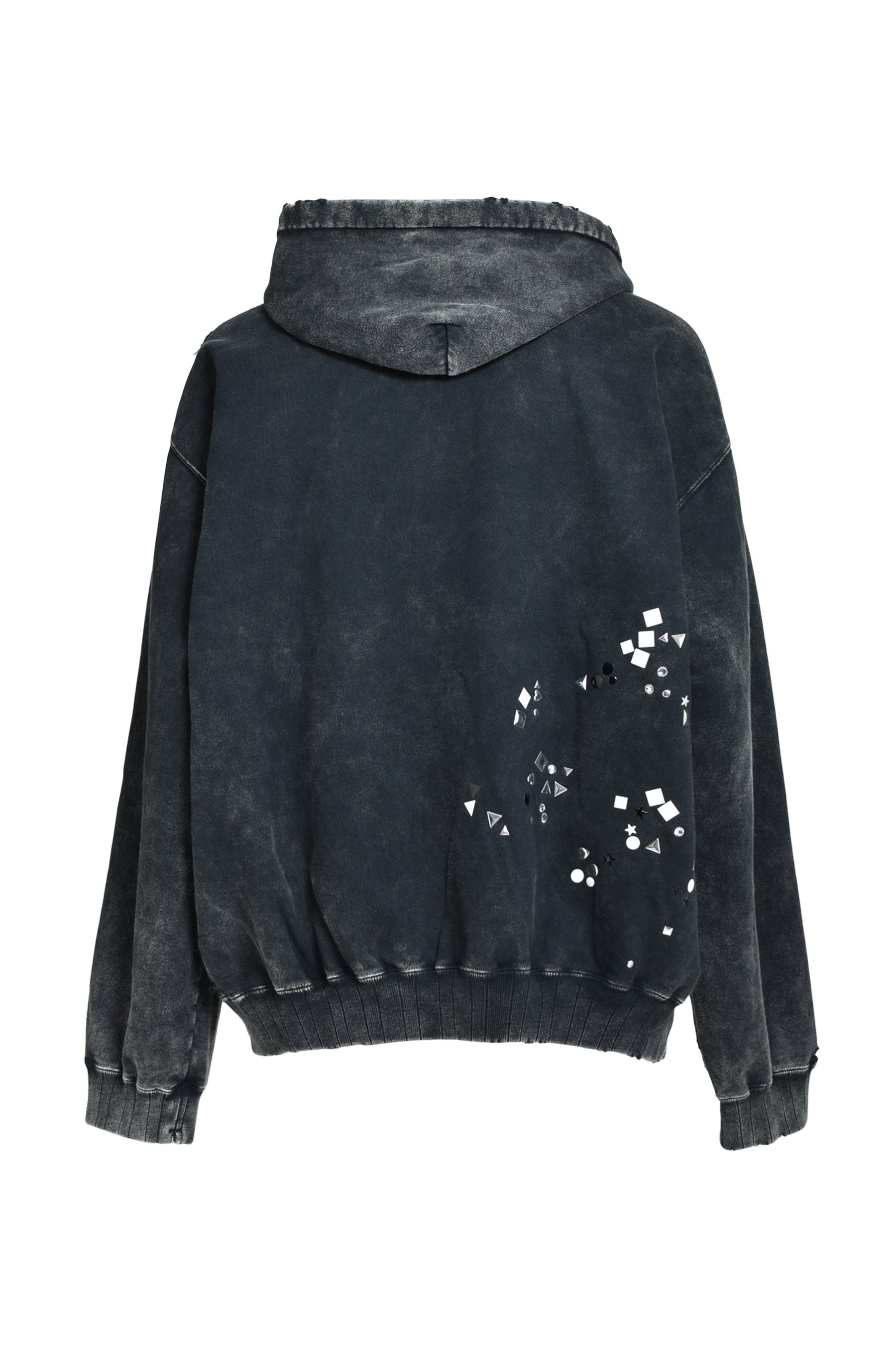 EMBELLISHED BLEACHED HOODIE / BLK - 7