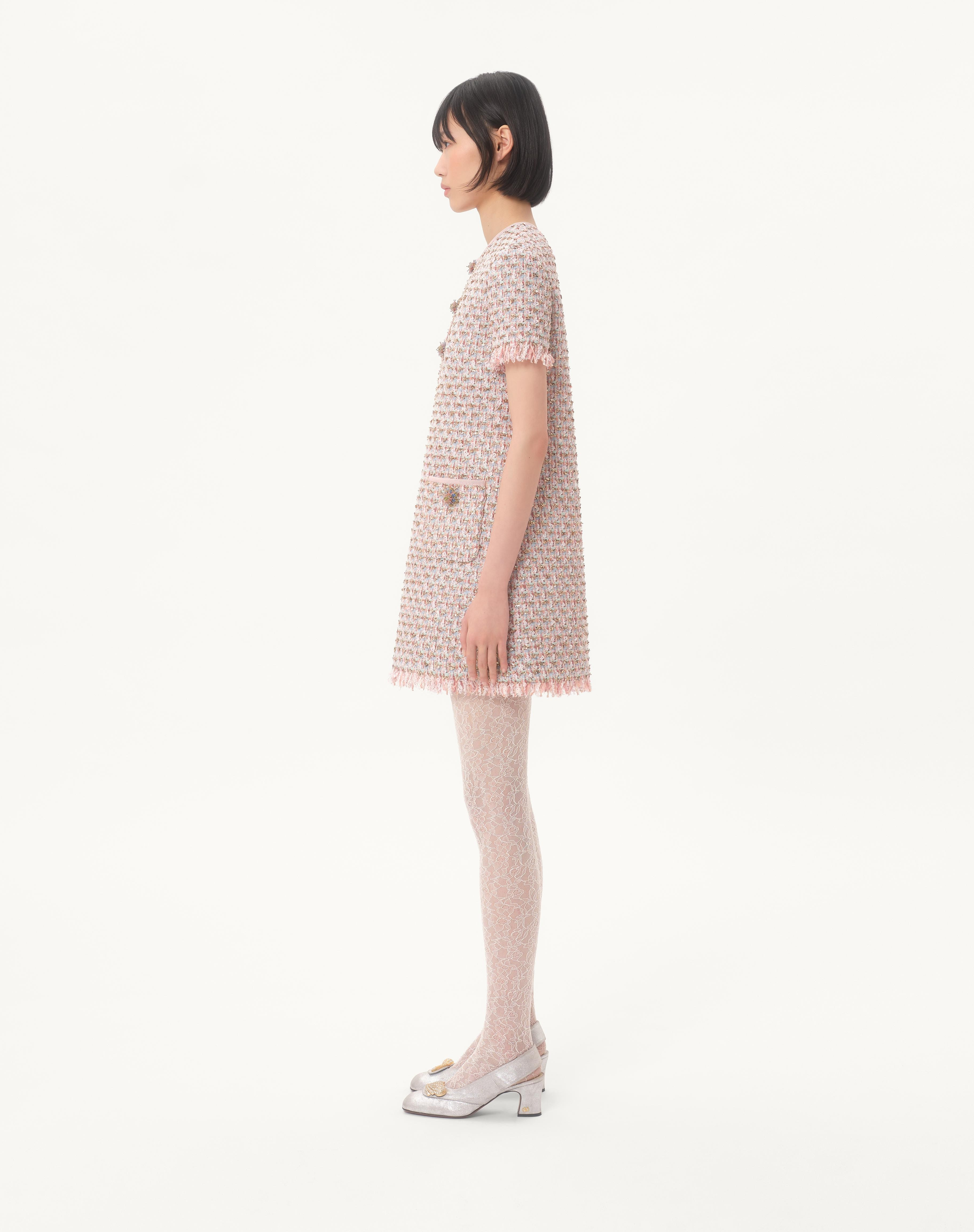 EMBROIDERED RIBBON TWEED SHORT DRESS - 6