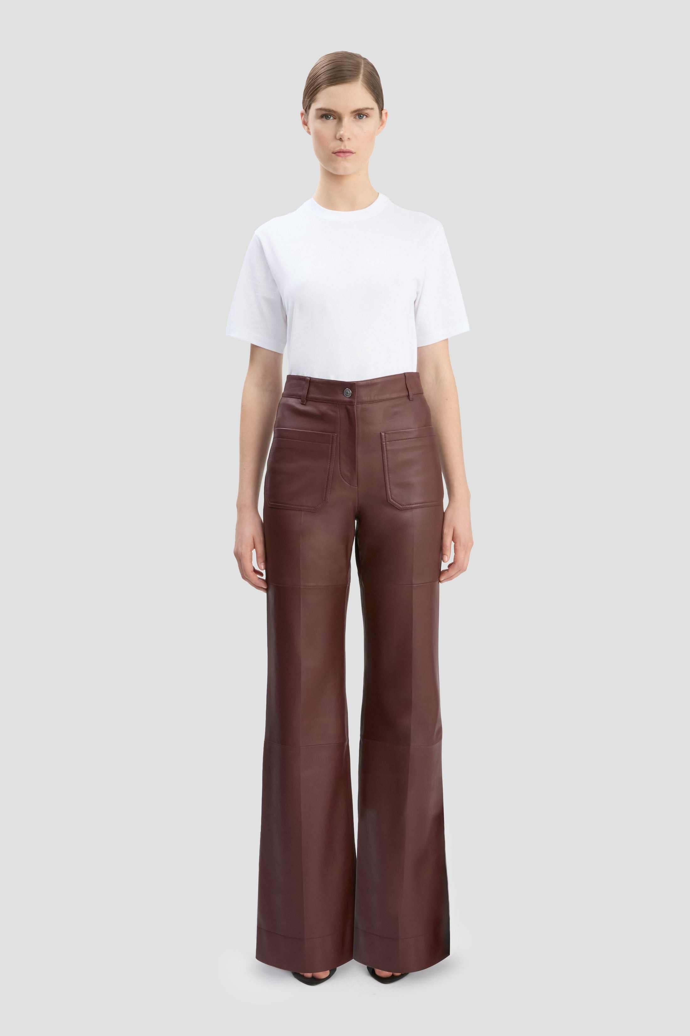 Leather Alina Trouser In Soft Burgundy Leather - 2