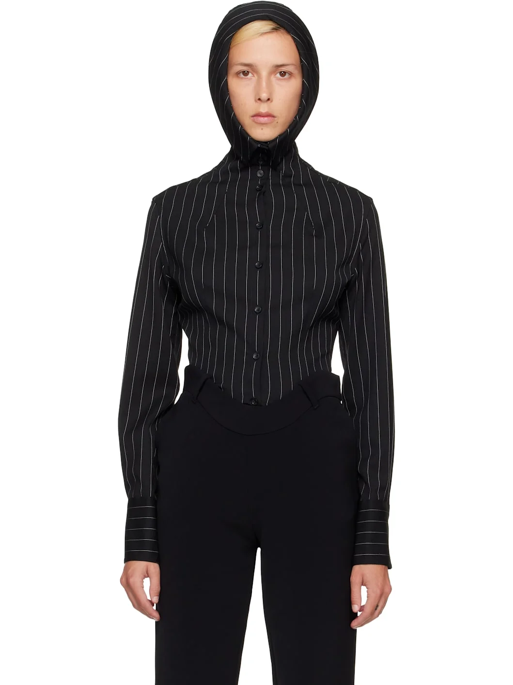 Black 'The Hooded Striped' Shirt - 1