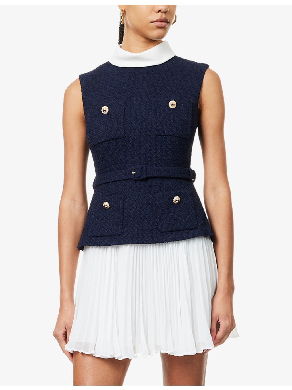 Pleated Sleeveless Woven Mini Dress - 3