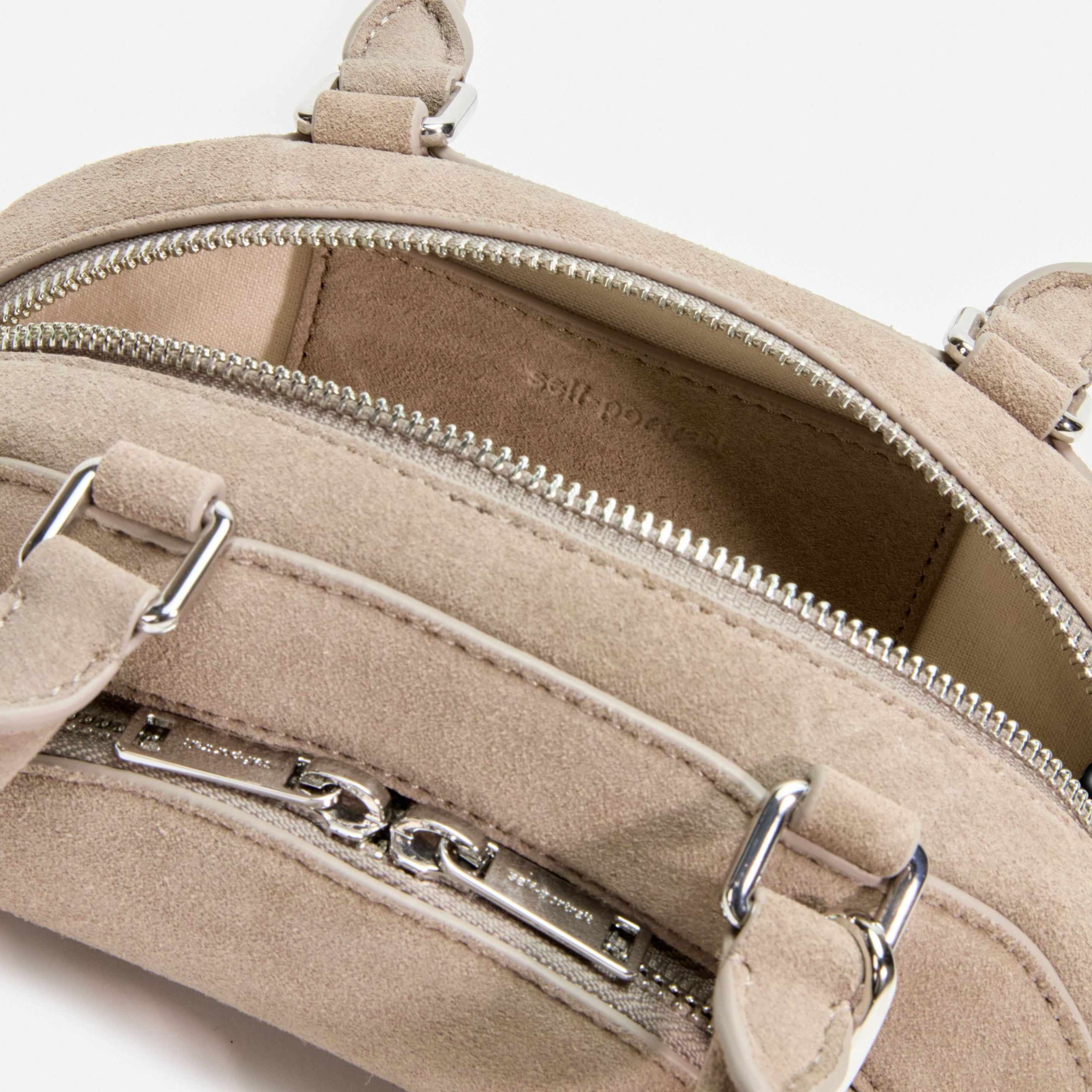 Grey Suede Mini Shoulder Bag With Charm - 4